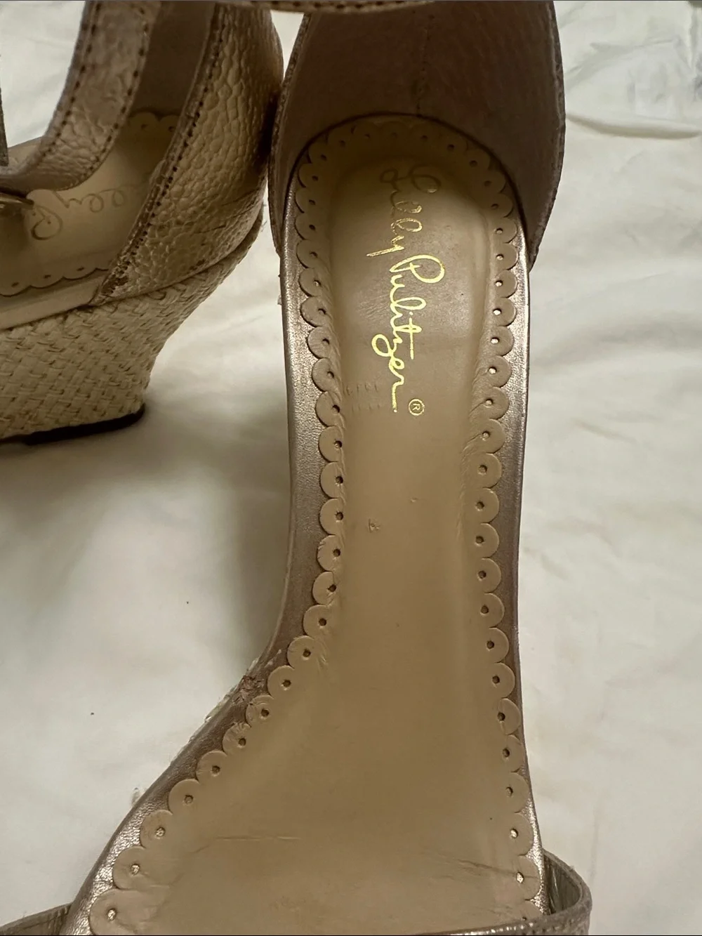 Lilly Pulitzer Gold Metallic Ankle-Strap Wedge  8 1/2 M